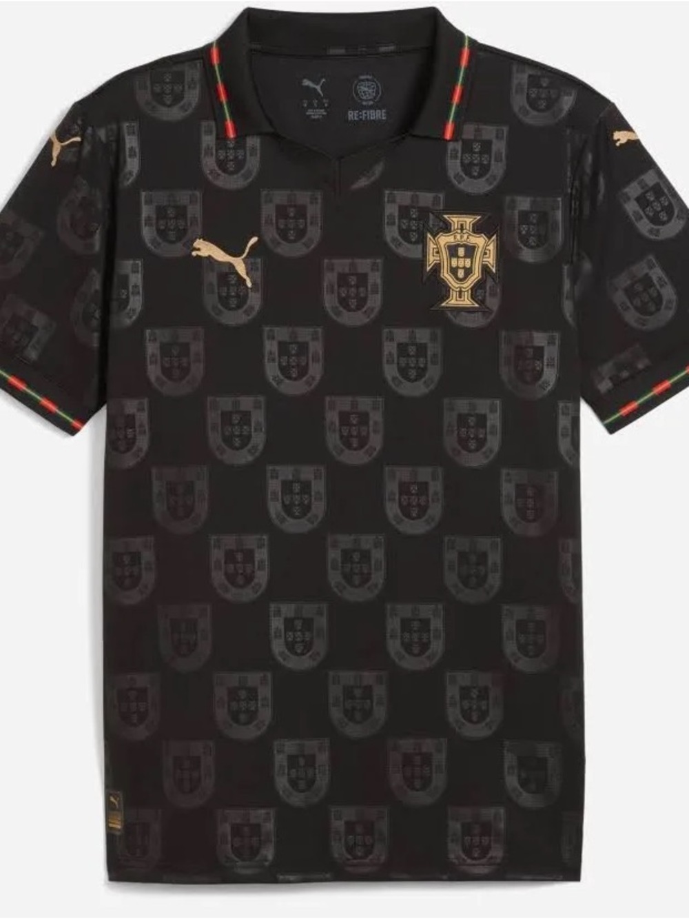 Puma Black Portugal Crest Football Jersey with Gold Accents